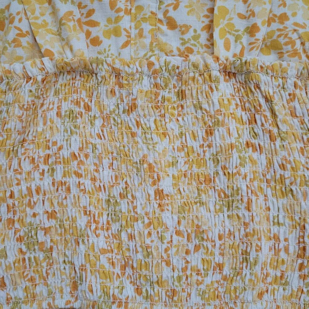 Monteau Yellow Floral Button Front Cropped Tank Top Size Medium Coquette - Picture 7 of 10